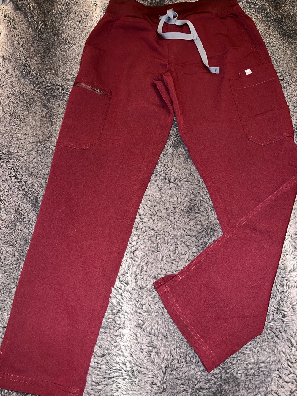 Figs Women's Straight-Leg Scrub Pants in Burgundy with Gray Drawstring